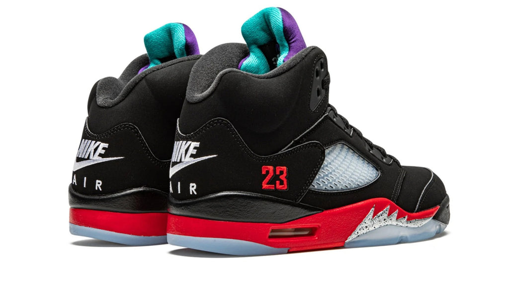 Air Jordan 5 Retro "Top 3" - Black Nubuck Sneaker with Grape, Fire Red & Metallic Details