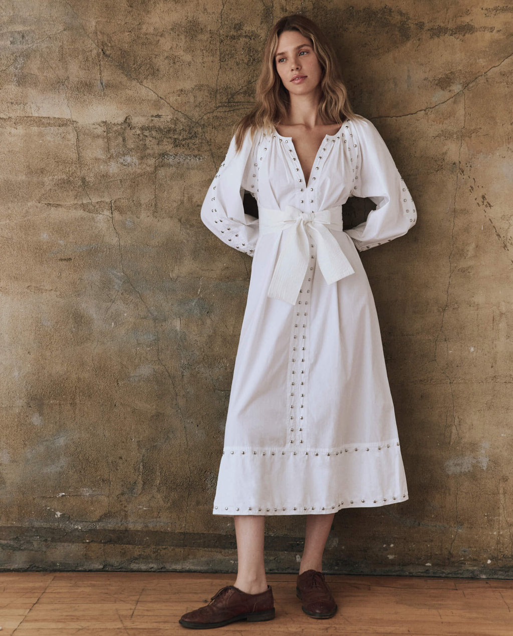 The Bodega Dress with Studs. -- White