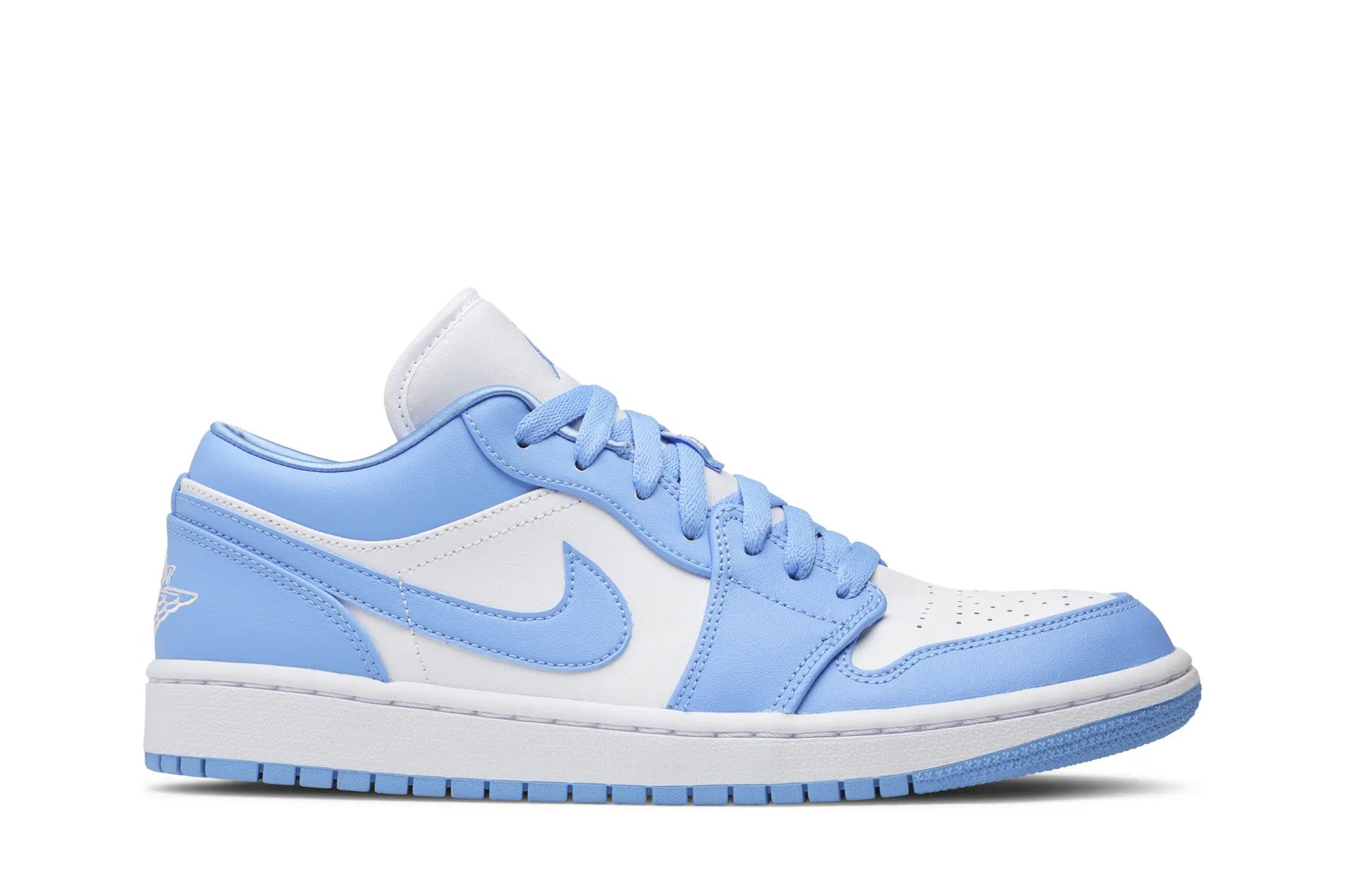 Women's Jordan 1 Low UNC - Classic University Blue & White Leather Sneakers